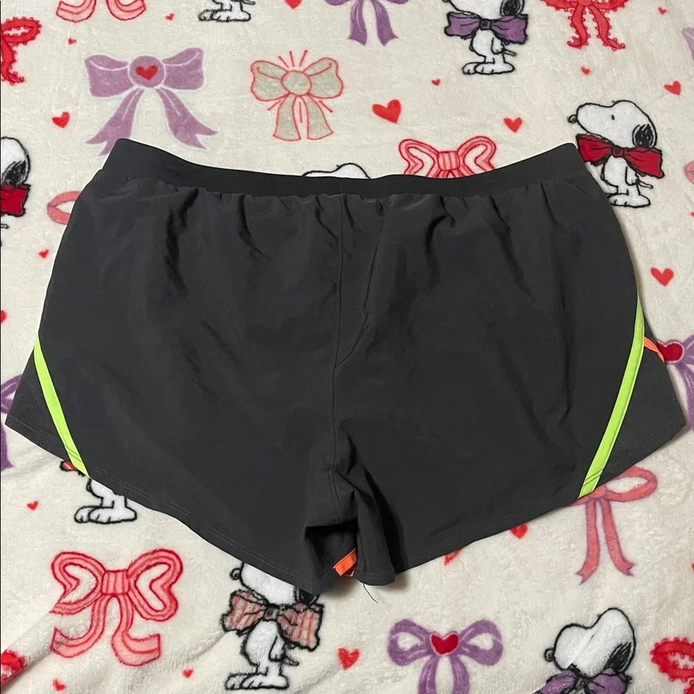 Under Armour Black Athletic Shorts with Neon Green & Orange Trim